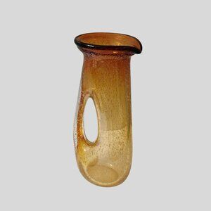 Vintage Mid-Century Hand Blown Art Glass Vase Cased Orange Clear Pitcher Bubbles